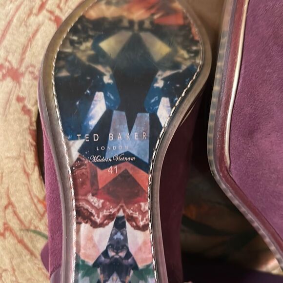 Ted Baker 10.5 41 Azaila Contrast Suede Leather Burgundy Stacked Heel Booties - Picture 9 of 12